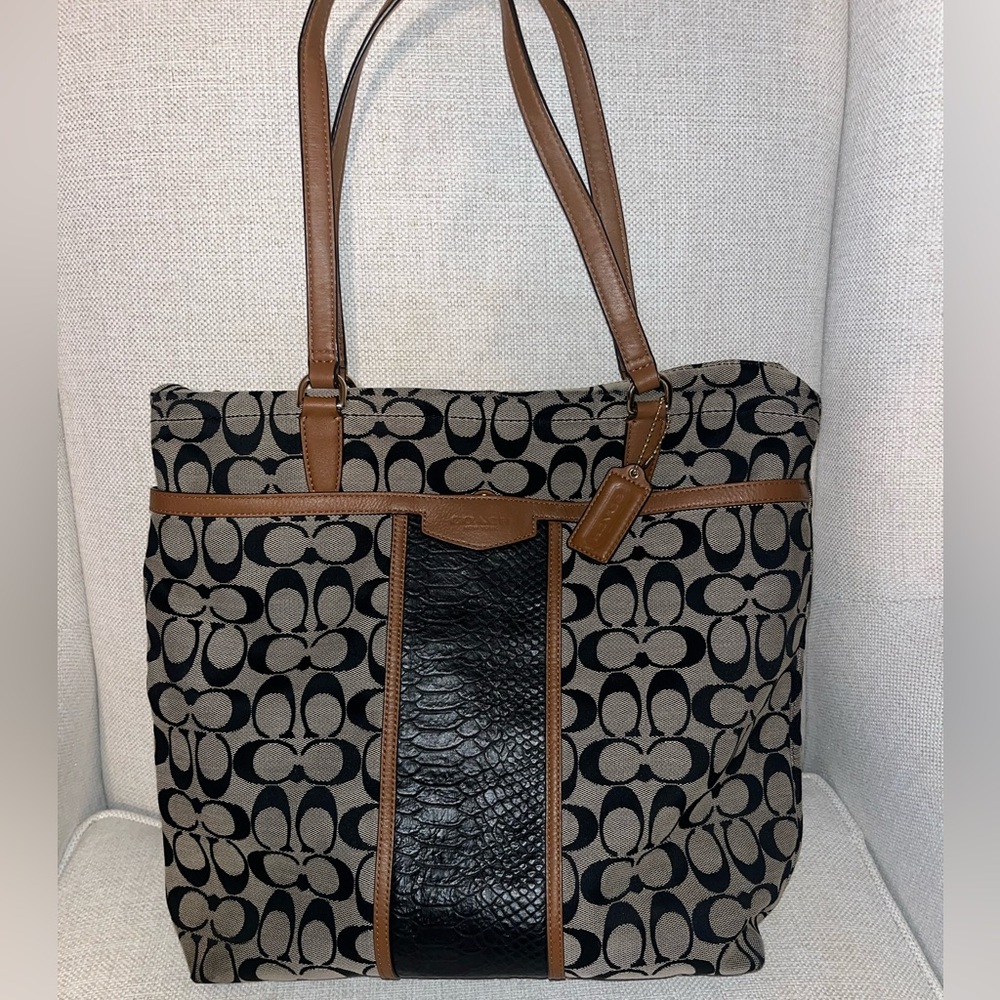 Vintage COACH Signature Snake Print Large Tote Shoulder Bag